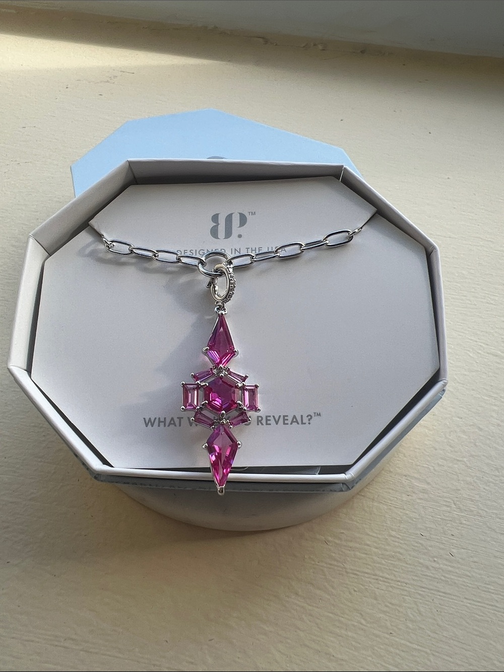 Bp kaleidoscope Silver Pink Crystal Pendant Necklace